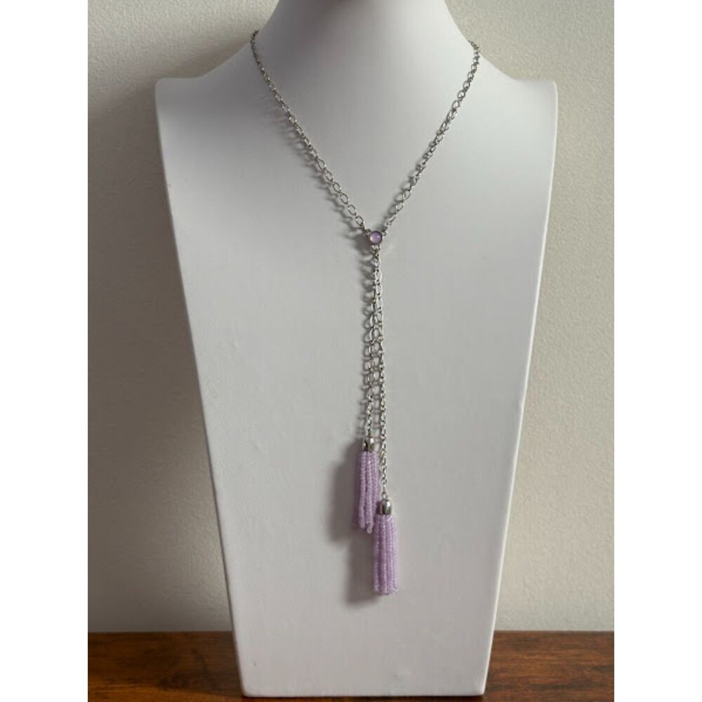Lavender Beaded Double Tassel Necklace NWOT